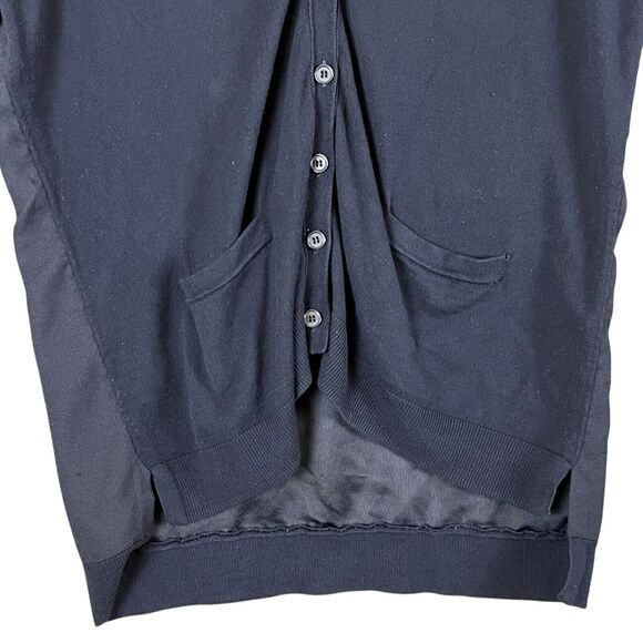 Tiffany & Company Wardrobe Women L Button Cardigan Navy Mix Media Pockets - Picture 3 of 14